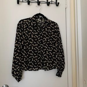 Coquette Romantic Bow Printed Sheer Blouse